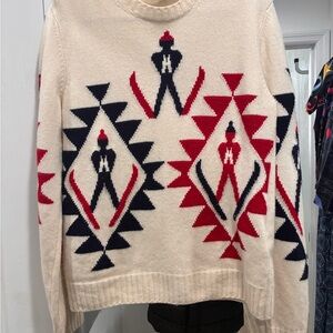 Moncler Graphic Intarsia Knit Sweater Cream Red Navy | Size S | Made in Italy